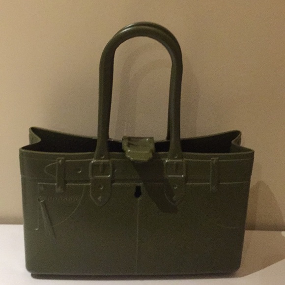Great Bag Co. Designer Robert Verdi Rubber Tote Bag Purse Army Green - Picture 10 of 15